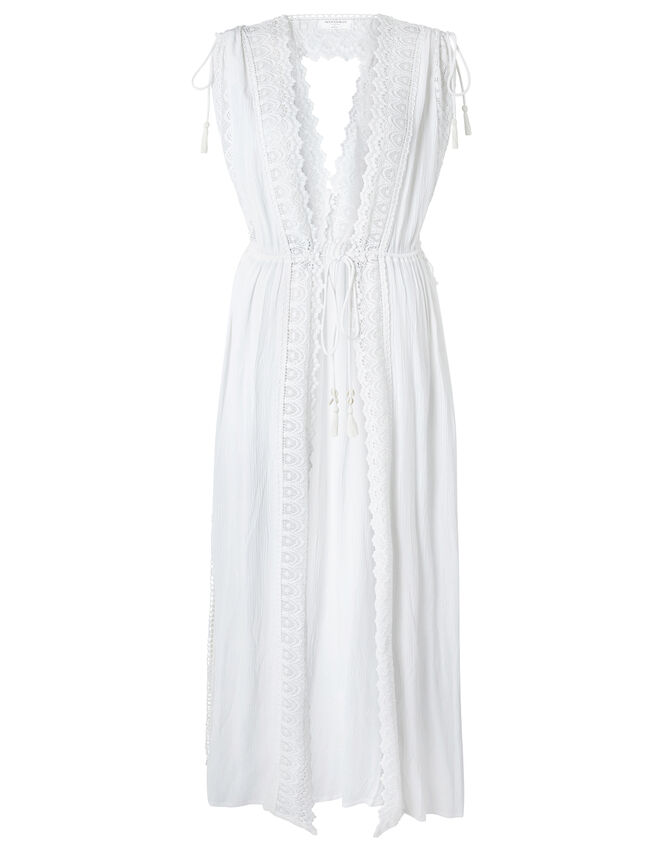 Chiffon and Lace Maxi Kaftan, White (WHITE), large