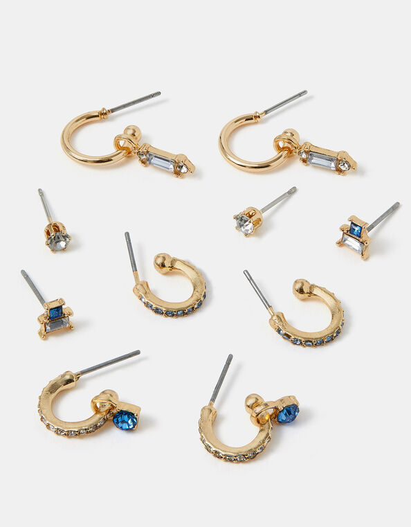 5-Pack Gem Diamante Stud & Hoop Earrings, , large