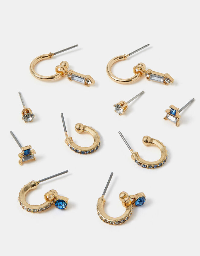 5-Pack Gem Diamante Stud & Hoop Earrings, , large