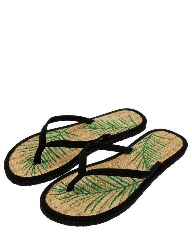 Palm Leaf Seagrass Flip Flops, Black (BLACK), large