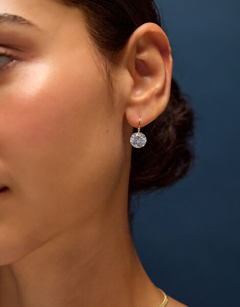 14ct Gold-Plated Cubic Zirconia Drop Earrings, Gold (GOLD), large