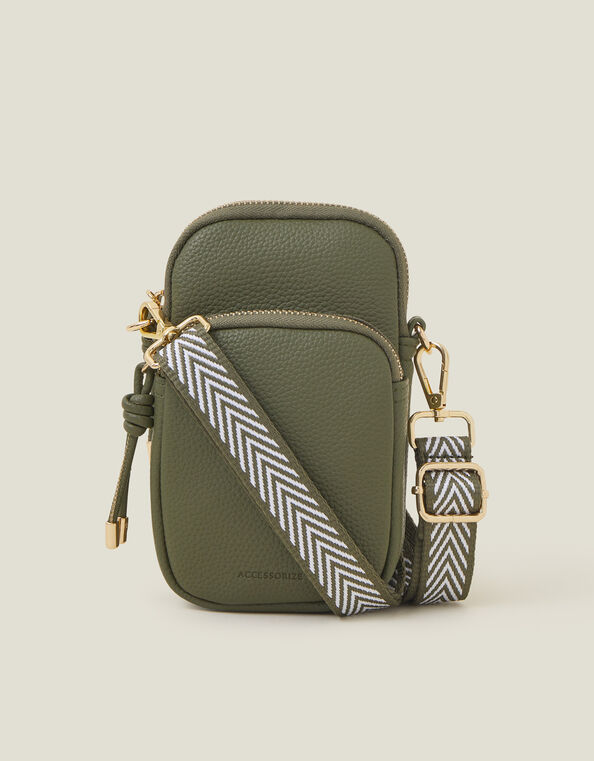 Webbing Strap Phone Bag, Green (KHAKI), large