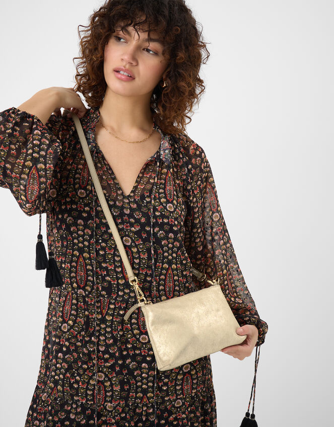 Glitter Leather Crossbody Bag, Gold (GOLD), large
