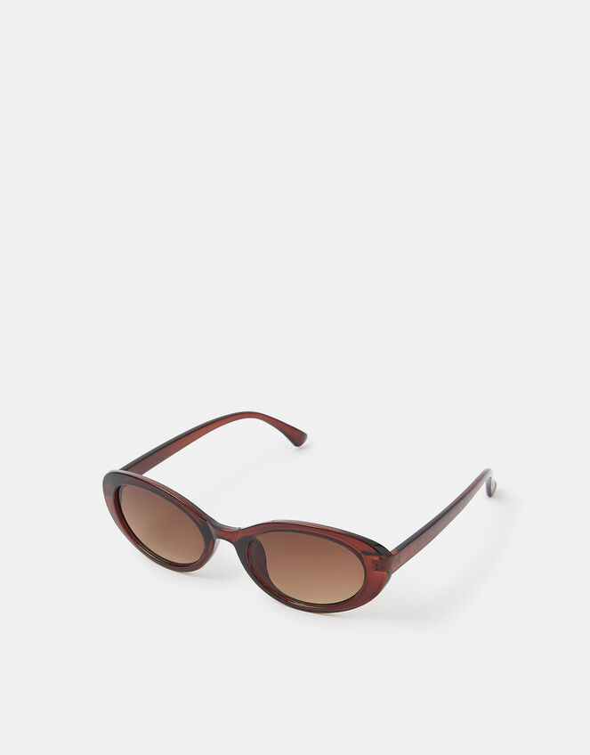 Oval Resin Sunglasses, Brown (BROWN), large