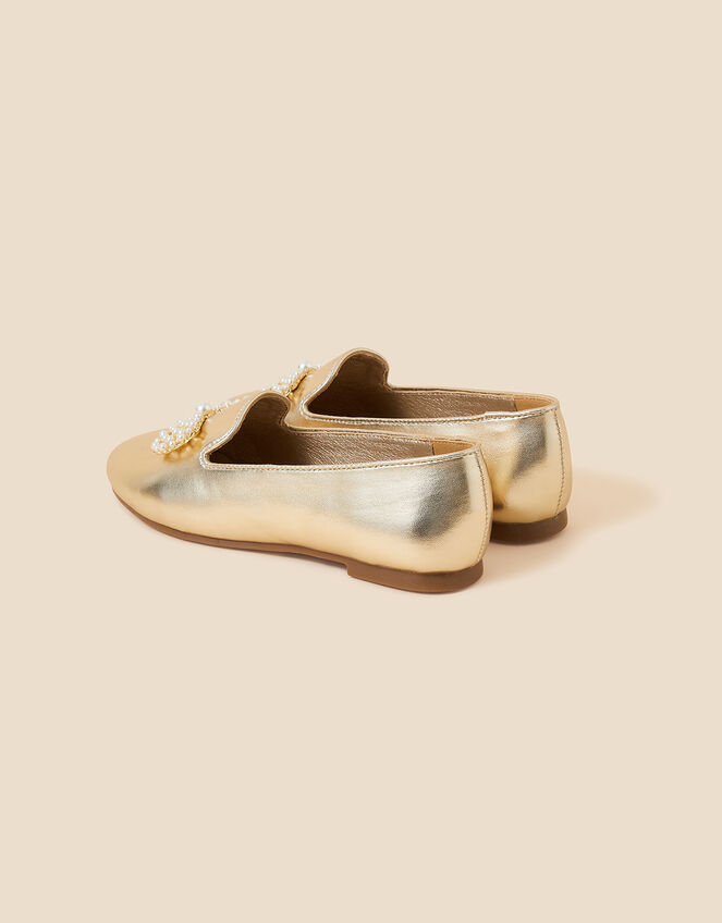 Girls Pearl Bow Slipper Shoes, Gold (GOLD), large