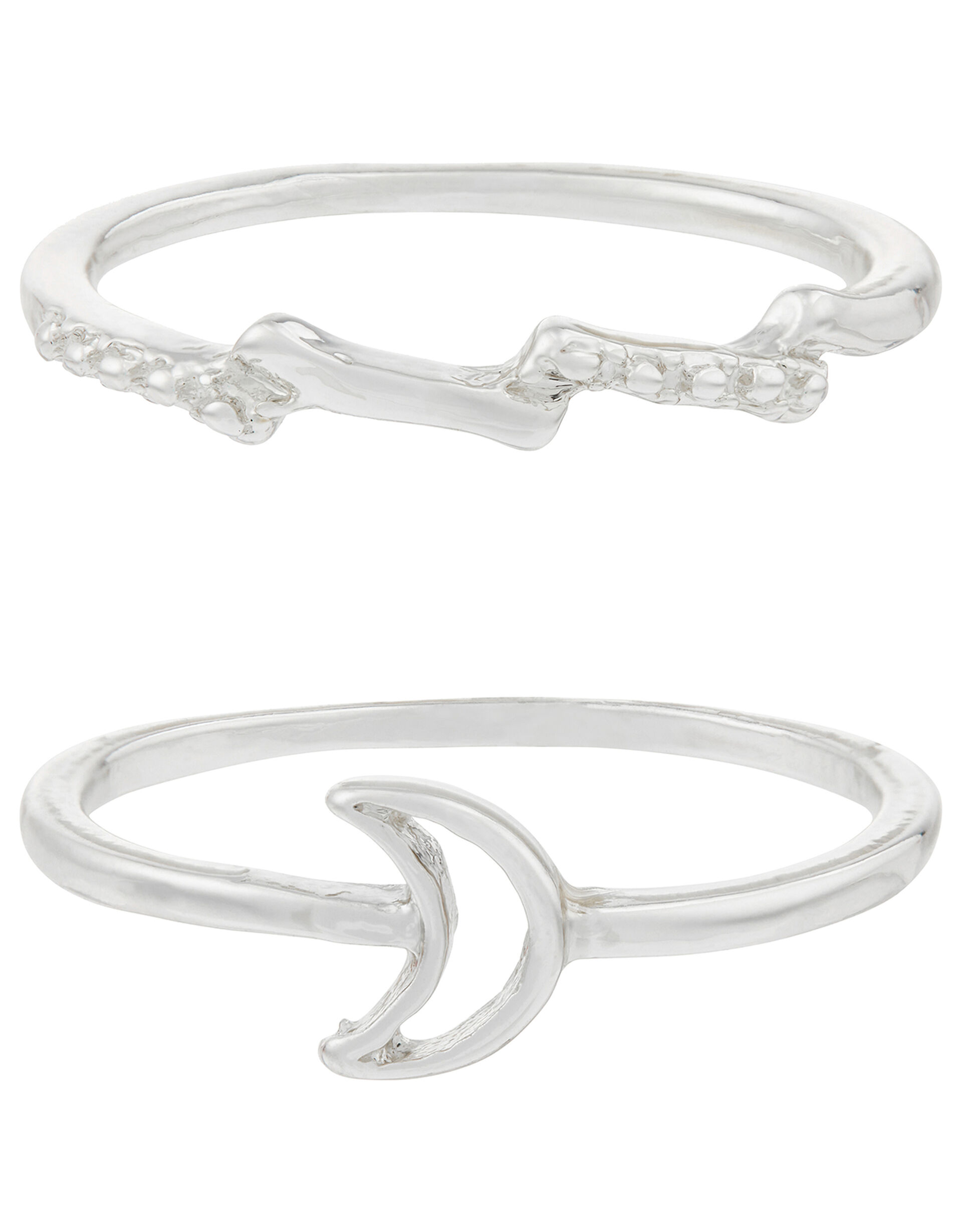 Moon and Lightning Ring Set, Silver (SILVER), large