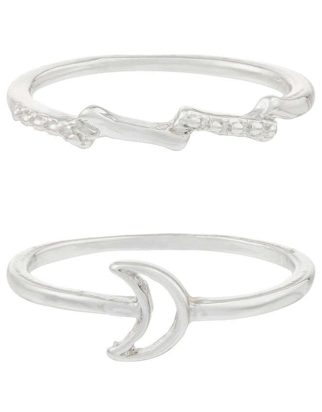 Moon and Lightning Ring Set, Silver (SILVER), large