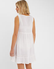 Sleeveless Ruffle Mini Dress, White (WHITE), large