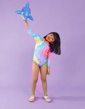 Girls Long Sleeve Tie Dye Swimsuit with Recycled Polyester, Multi (BRIGHTS-MULTI), large