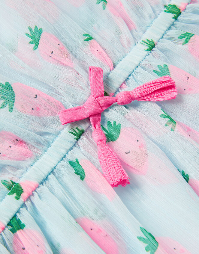 Girls Strawberry Print Kaftan, Blue (TURQUOISE), large