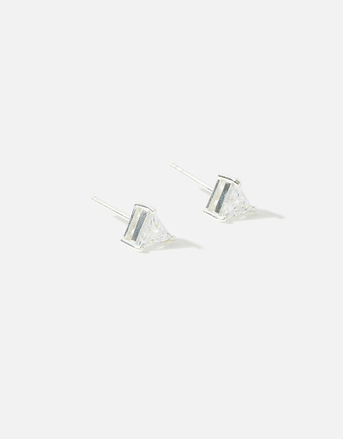 Sterling Silver Cubic Zirconia Triangle Studs, , large