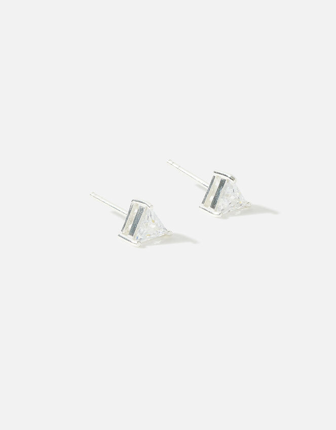 Sterling Silver Cubic Zirconia Triangle Studs, , large