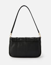 Ruched Leather Shoulder Bag, , large