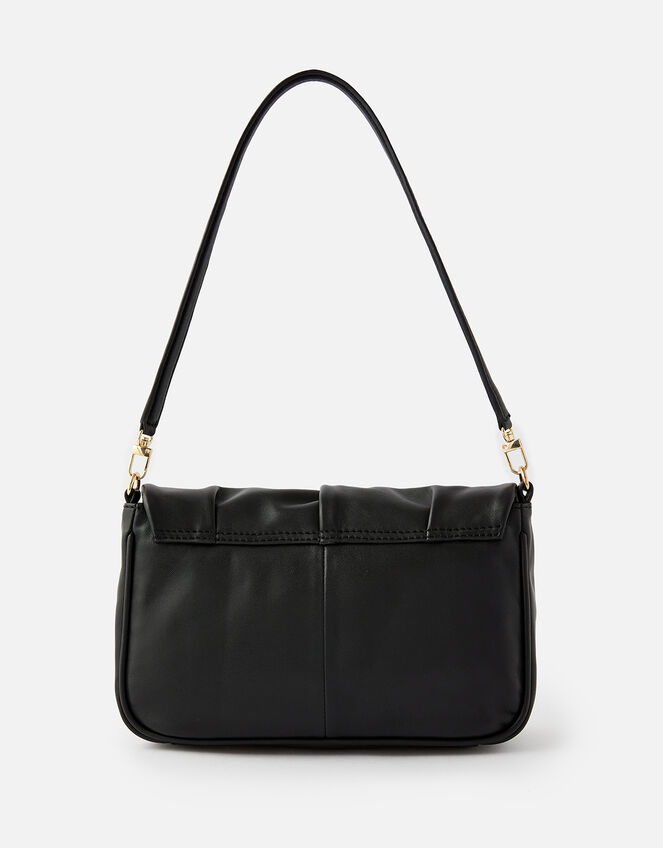 Ruched Leather Shoulder Bag, , large