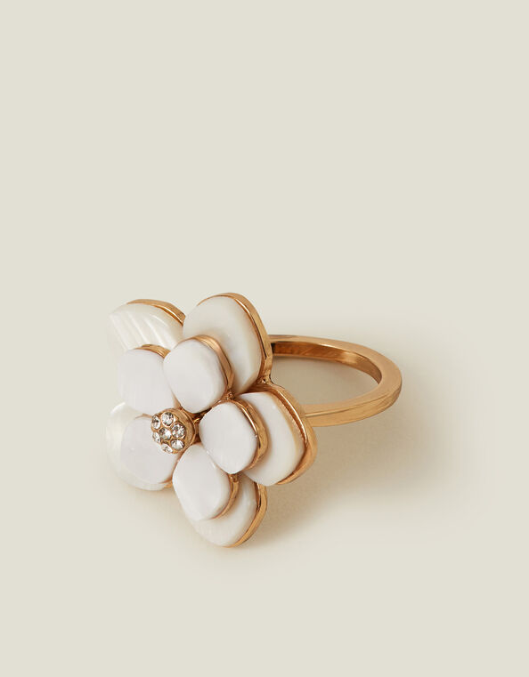 Mother Of Pearl Flower Ring, Cream (PEARL), large