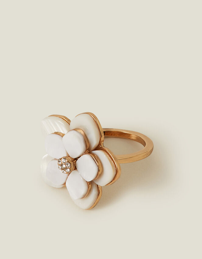 Mother Of Pearl Flower Ring, Cream (PEARL), large