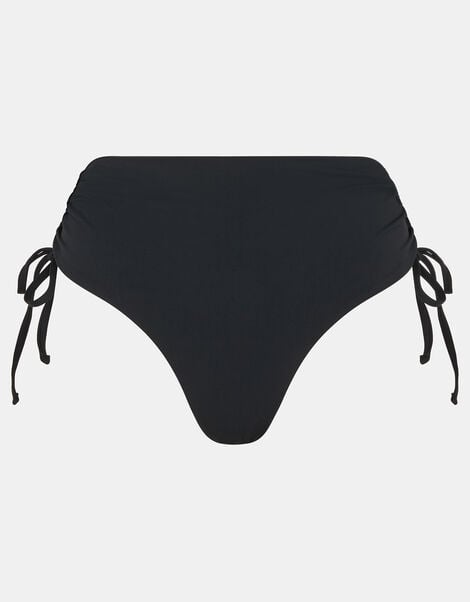 Tie High Waist Shaping Bikini Bottom, Black (BLACK), large