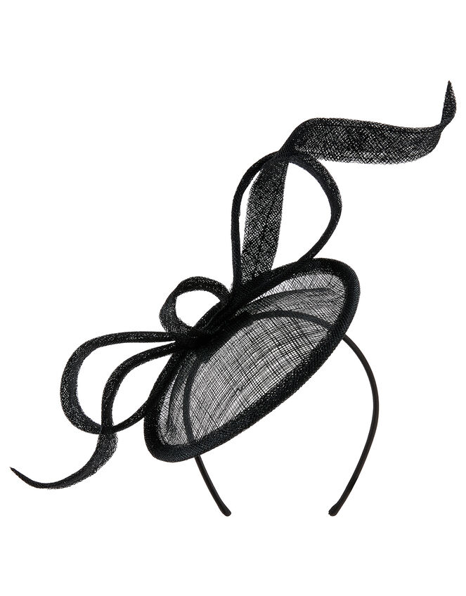 Bow Disc Fascinator, Black (BLACK), large