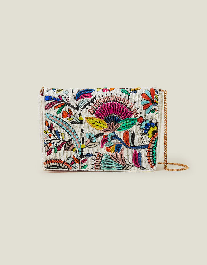Deep Floral Beaded Clutch Bag, , large