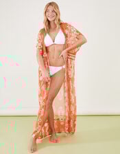 Ornamental Printed Maxi Chiffon Kimono, Orange (ORANGE), large