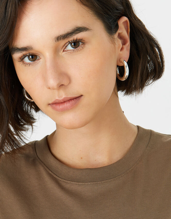Reconnected Chunky Tube Hoops, Silver (SILVER), large