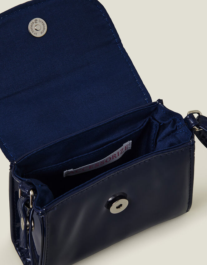 Girls Patent Diamante Bow Bag, Blue (NAVY), large