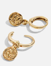 14ct Gold-Plated Molten Coin Huggie Hoops, , large