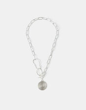 Sterling Silver-Plated Swirl Disc Chain Necklace, , large
