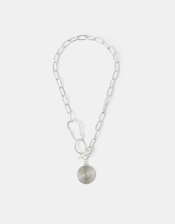 Sterling Silver-Plated Swirl Disc Chain Necklace, , large