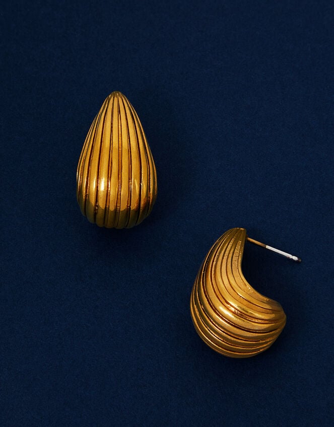 14ct Gold-Plated Ribbed Curve Drop Earrings, , large
