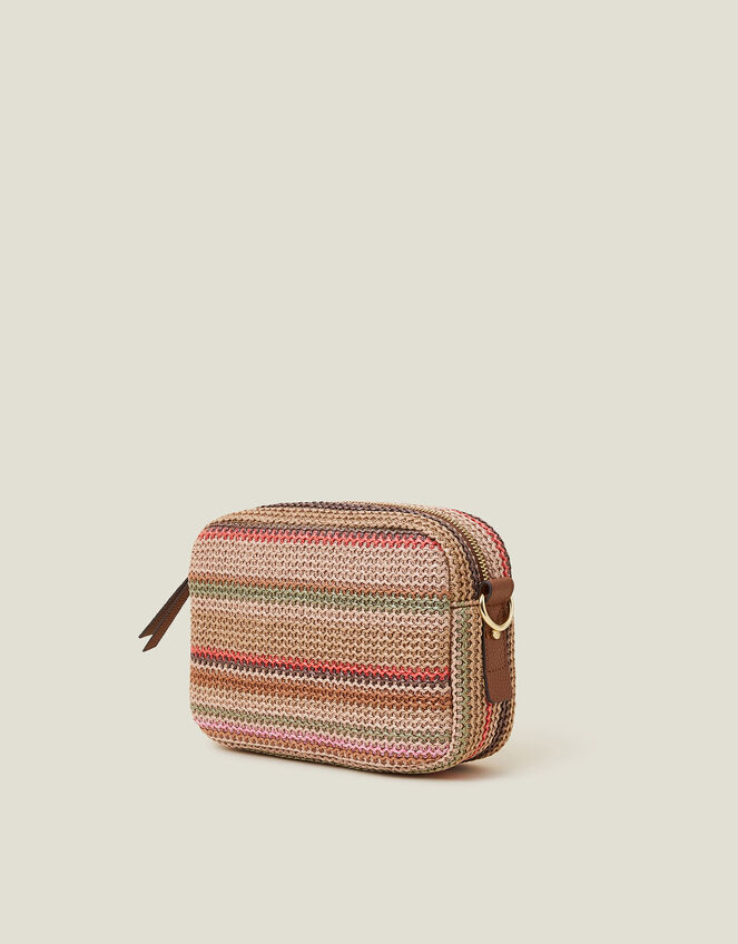 Small Stripe Raffia Cross-Body Bag, , large