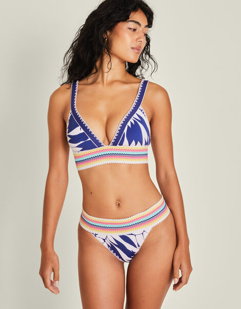 Embroidered Palm Print Bikini Bottom, Blue (BLUE), large