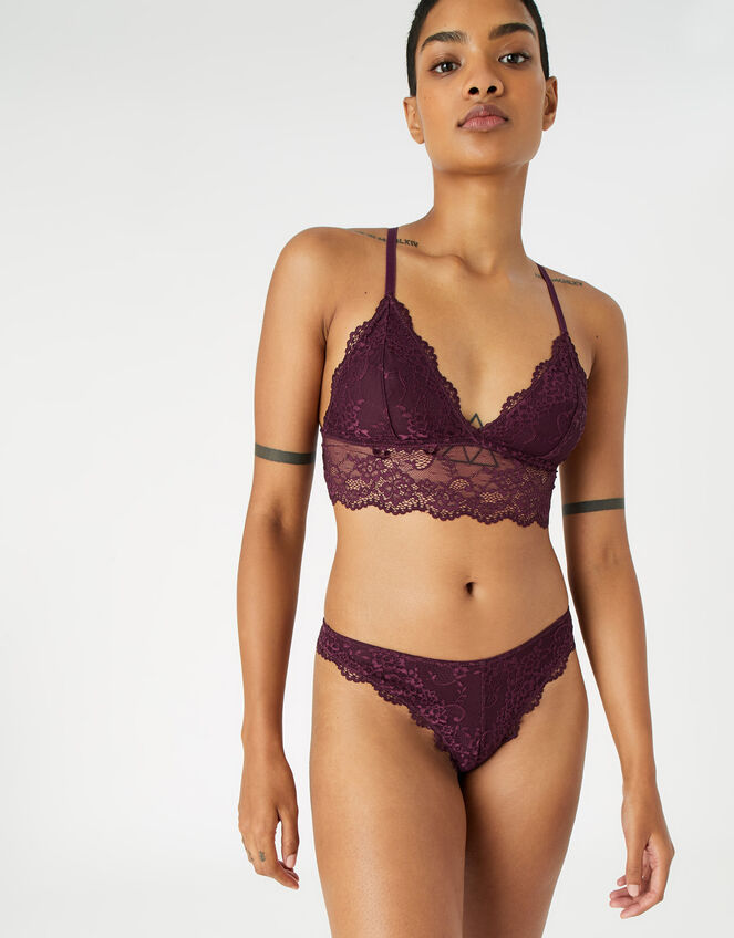 Floral Lace Brazilian Knickers, Red (BURGUNDY), large