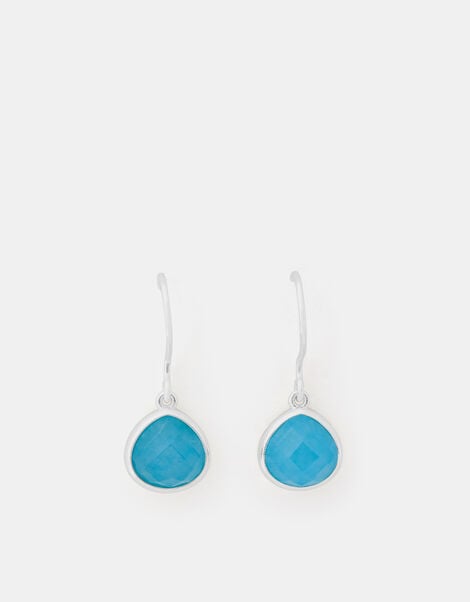 Sterling Silver-Plated Blue Quartz Drop Earrings, , large
