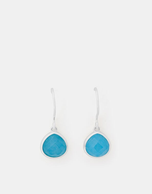 Sterling Silver-Plated Blue Quartz Drop Earrings, , large