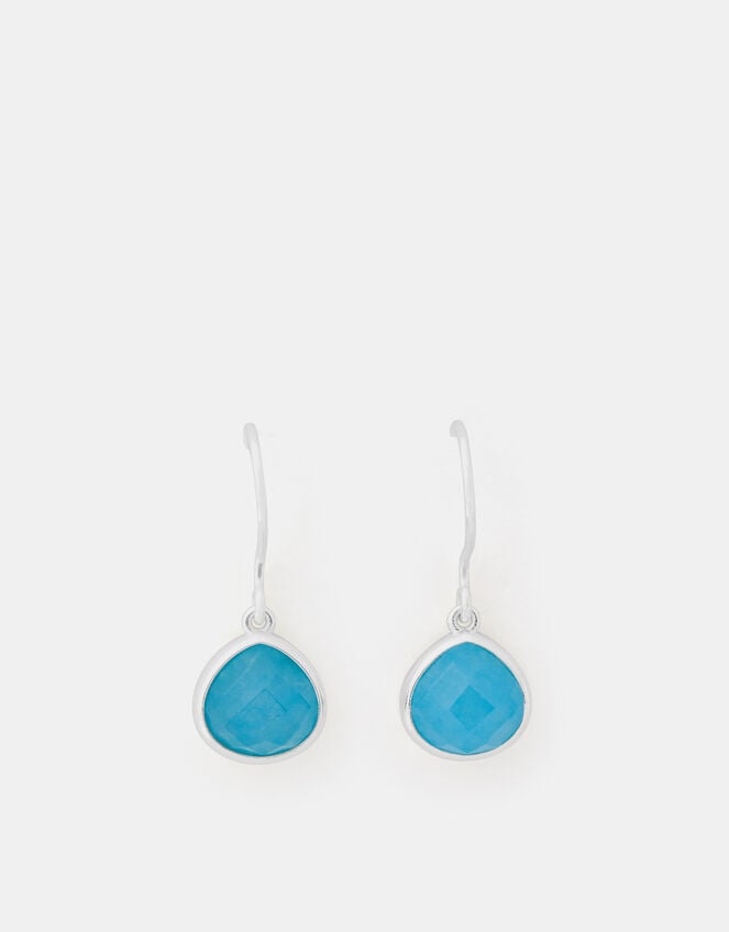 Sterling Silver-Plated Blue Quartz Drop Earrings, , large