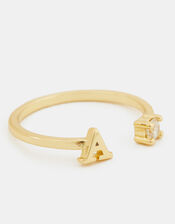 14ct Gold-Plated Adjustable Initial Ring, Gold (GOLD), large