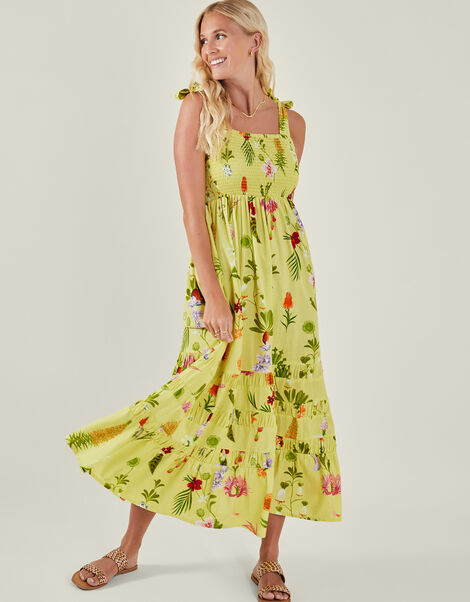 Botanical Print Maxi Dress, Yellow (YELLOW), large