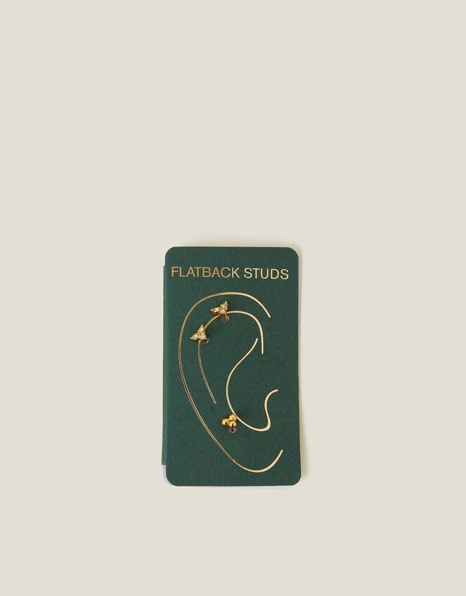 3-Pack 14ct Gold-Plated Crystal Flatback Stud Earrings, , large