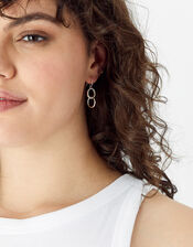 Pave Linked Circle Short Drop Earrings, Silver (SILVER), large