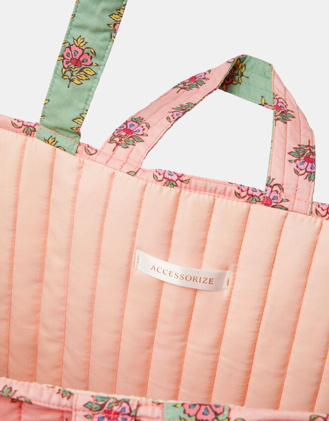 Floral Block Print Quilted Shopper Bag, , large