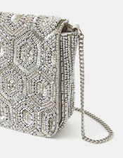 Embellished Fold Over Clutch Bag, Silver (SILVER), large