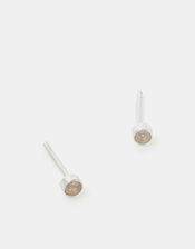 Sterling Silver Healing Stone Stud Earrings, Clear (CLEAR), large