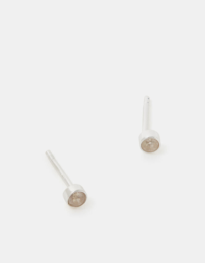 Sterling Silver Healing Stone Stud Earrings, Clear (CLEAR), large