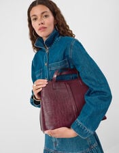 Faux Croc Webbing Strap Shoulder Bag , , large