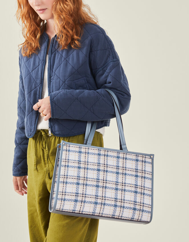 Textile Check Tote Bag, , large