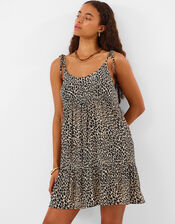 Leopard Print Mini Dress, Black (BLACK WHITE), large