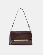 Fold Over Patent Faux Leather Shoulder Bag, , large