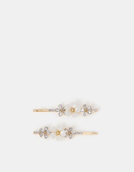 2-Pack Girls Diamanté Flower Hair Slides, , large