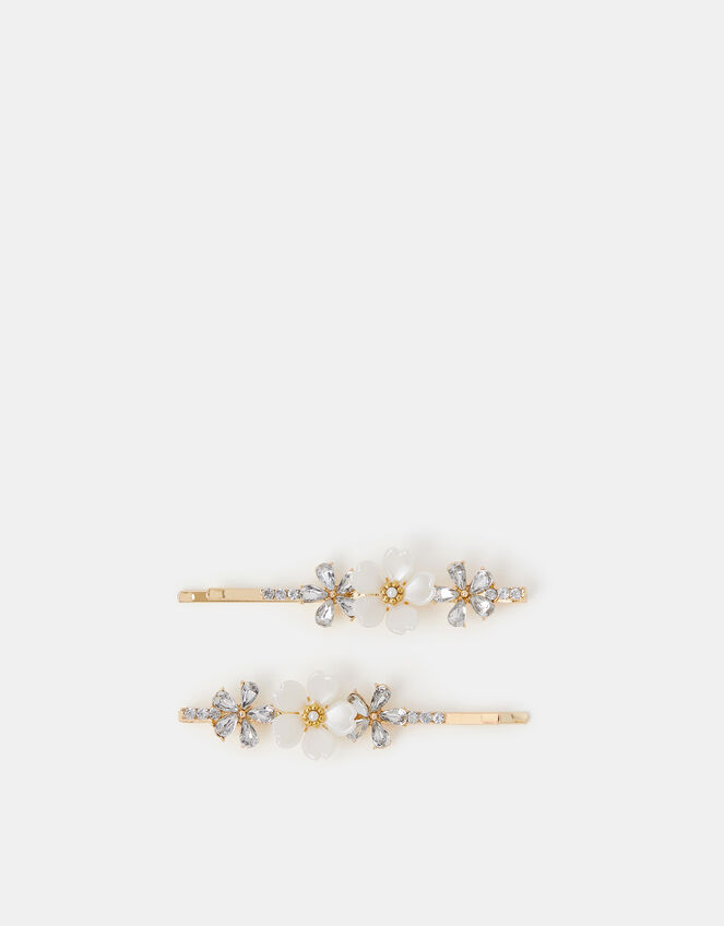 2-Pack Girls Diamanté Flower Hair Slides, , large